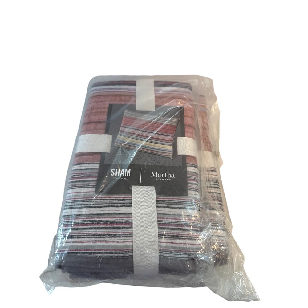 NIP Martha Stewart Rustic Yarn Dye Stripe Quilted Standard Sham, Set of 2